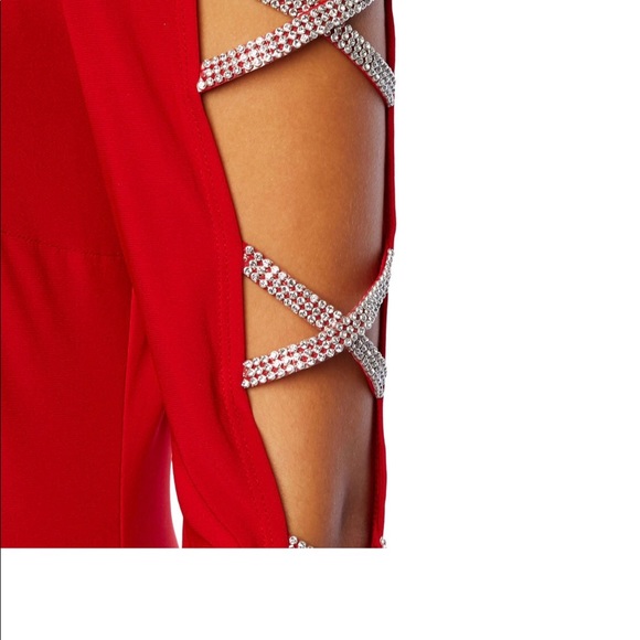 NWT MSK Cocktail Dress Rhinestone Sleeves Red - Picture 2 of 6